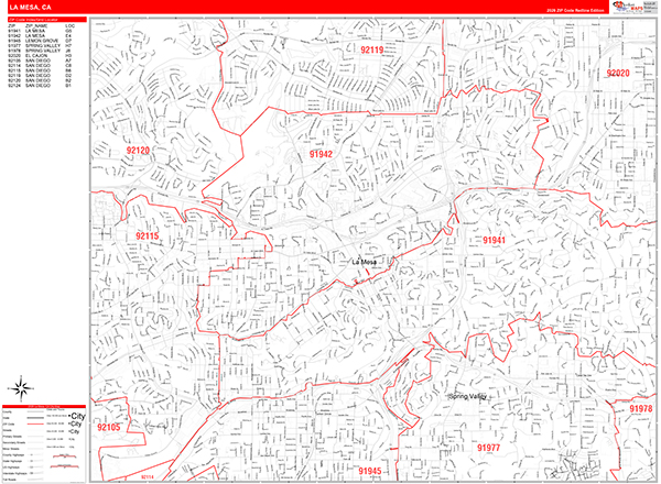 La Mesa Map Red Line Style